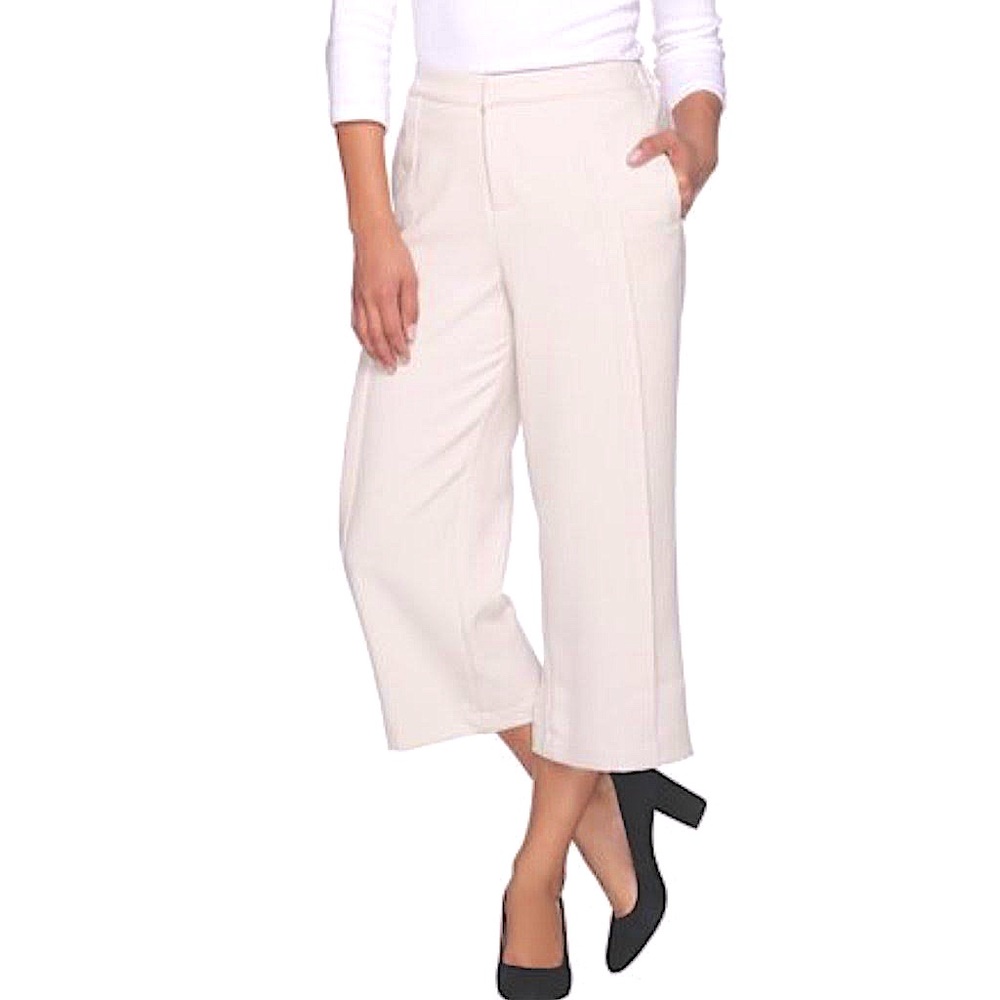 NWOT H by Halston Stitch Pleat Seamed Wide Leg Cropped Trousers